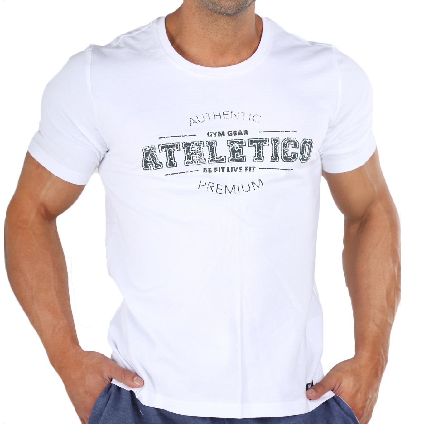Athletico Mens Crew Neck T-Shirt (White/Charcoal) - Athletico